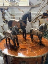 Antik 3 Stück Holz Pferde