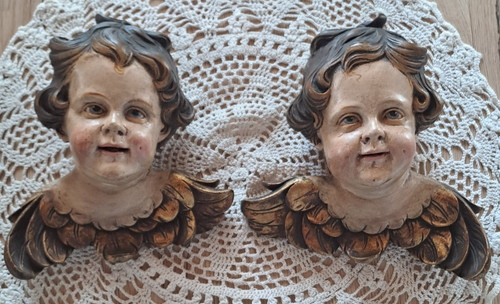 Paar antike putto engel - antike, holz